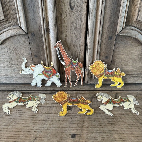 Vintage Merrimack Die Cut Gift Tags Circus Animals Horse Lion Child Birthday 80s - Picture 1 of 8